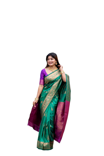 Vasthrlay Blue Kanjivaram Traditional Saree for festive ethnic occasions