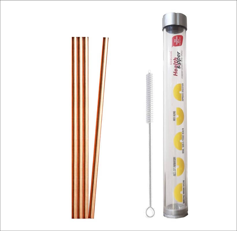 Cascade Pure Copper Drinking Straws Extra Thick Wide and Long with Cleaning Brush