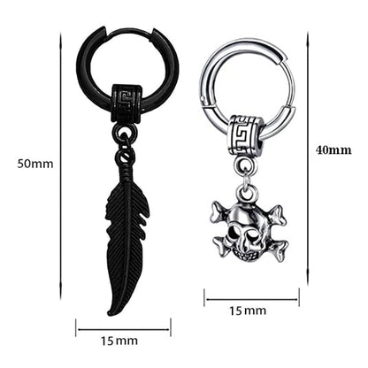 M Men Style Feather Ring Long Chain With Gothic Skeleton Head