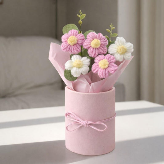 Handmade Pink Crochet Bouquet- Hand Woven Knitted Artificial Hand Knitted Bouquet - image 2