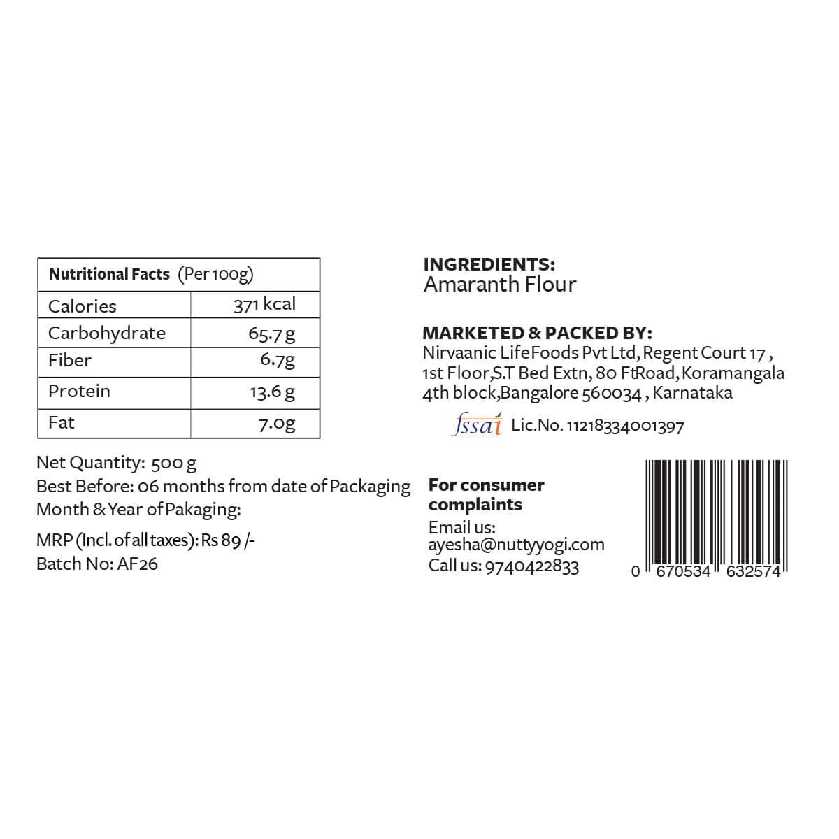Nutty Yogi Amaranth Flour / Rajgira Atta