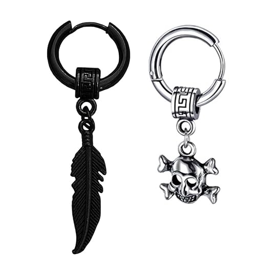 M Men Style Feather Ring Long Chain With Gothic Skeleton Head