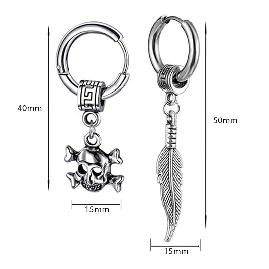 M Men Style Men Gothic Skeleton Head Dangle Hoop Studs