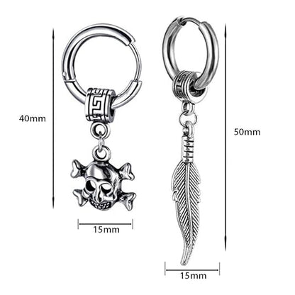 M Men Style Men Gothic Skeleton Head Dangle Hoop Studs