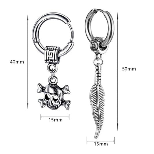 M Men Style Men Gothic Skeleton Head Dangle Hoop Studs