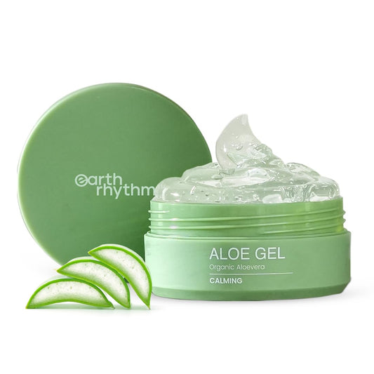 Earth Rhythm Multipurpose Aloe Vera Gel 100g jar with aloe vera slices