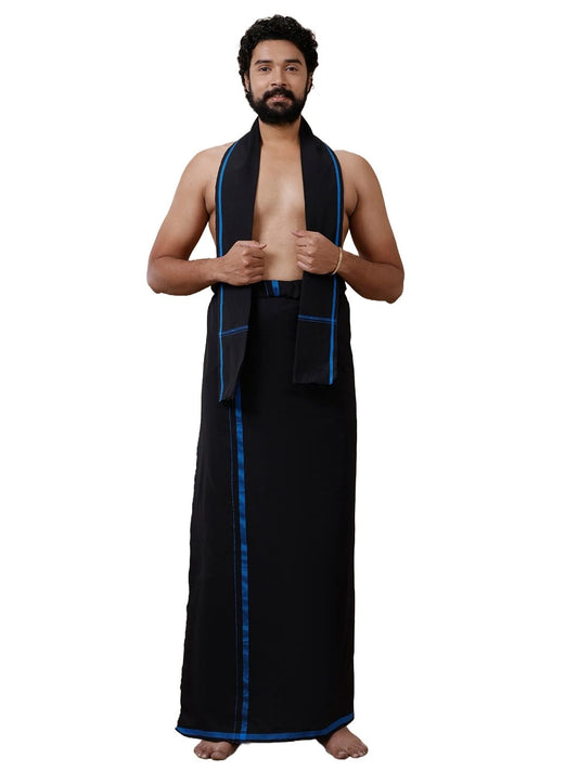 Ramraj Cotton Black Dhoti and Angavastra Towel Ayyappa Vratham Collection