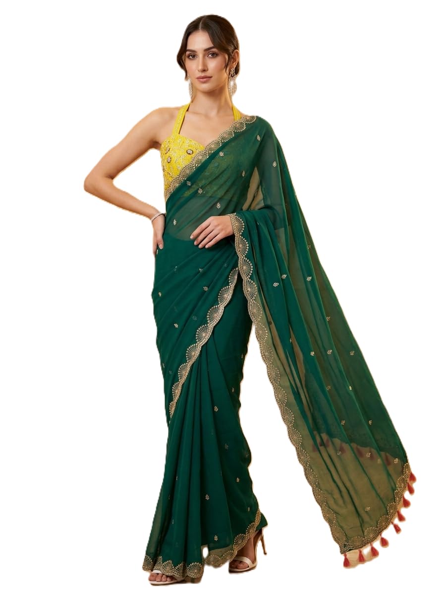 Vasthrlay Pink Georgette Embroidery Saree for festive ethnic occasions