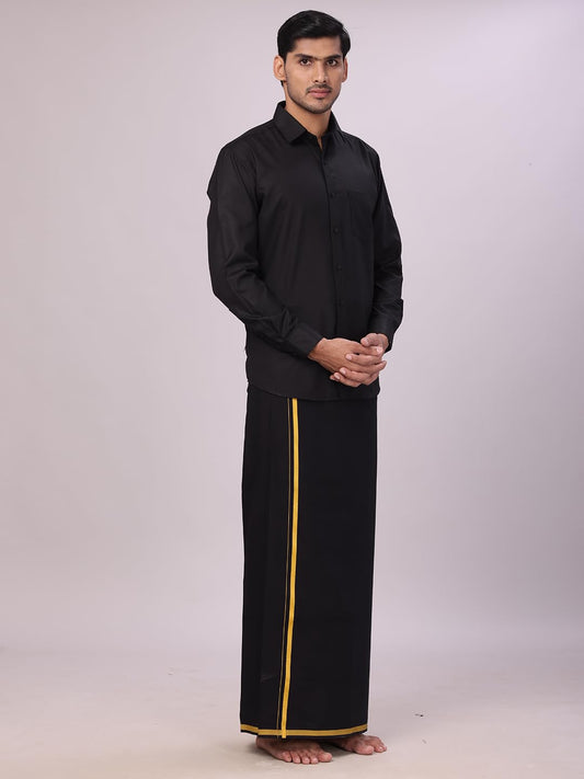 Minister White Black Shirt Dhoti and Towel Set Ayyappa Vratham Collection
