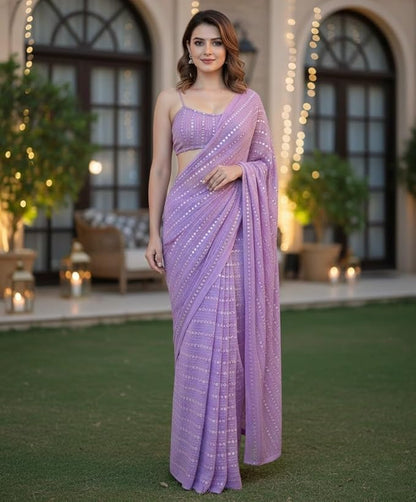 Vasthrlay Georgette Lavender Saree with decorative designer design