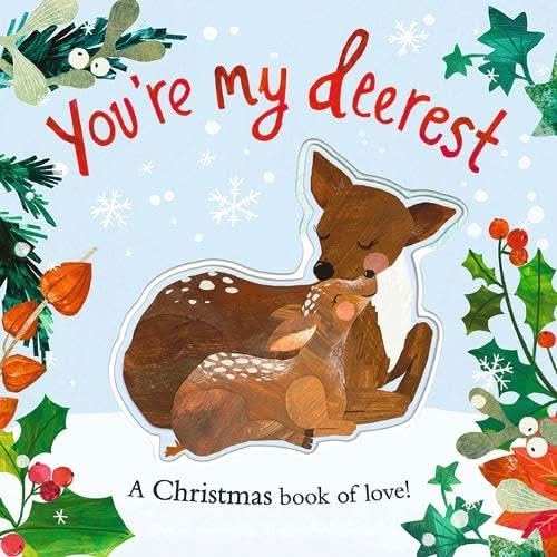 Front cover of Oxfordbookstore's 'You're My Deer-est' children's book, featuring a fawn and parent deer in a snowy forest.