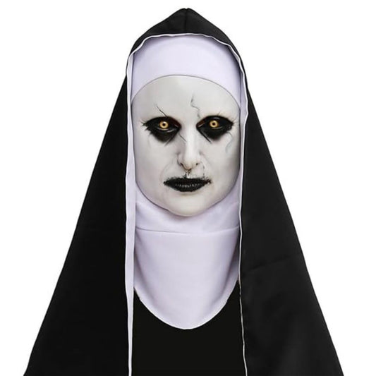 Wanna Party Halloween Nun Latex Mask with Black Scarf for Adults