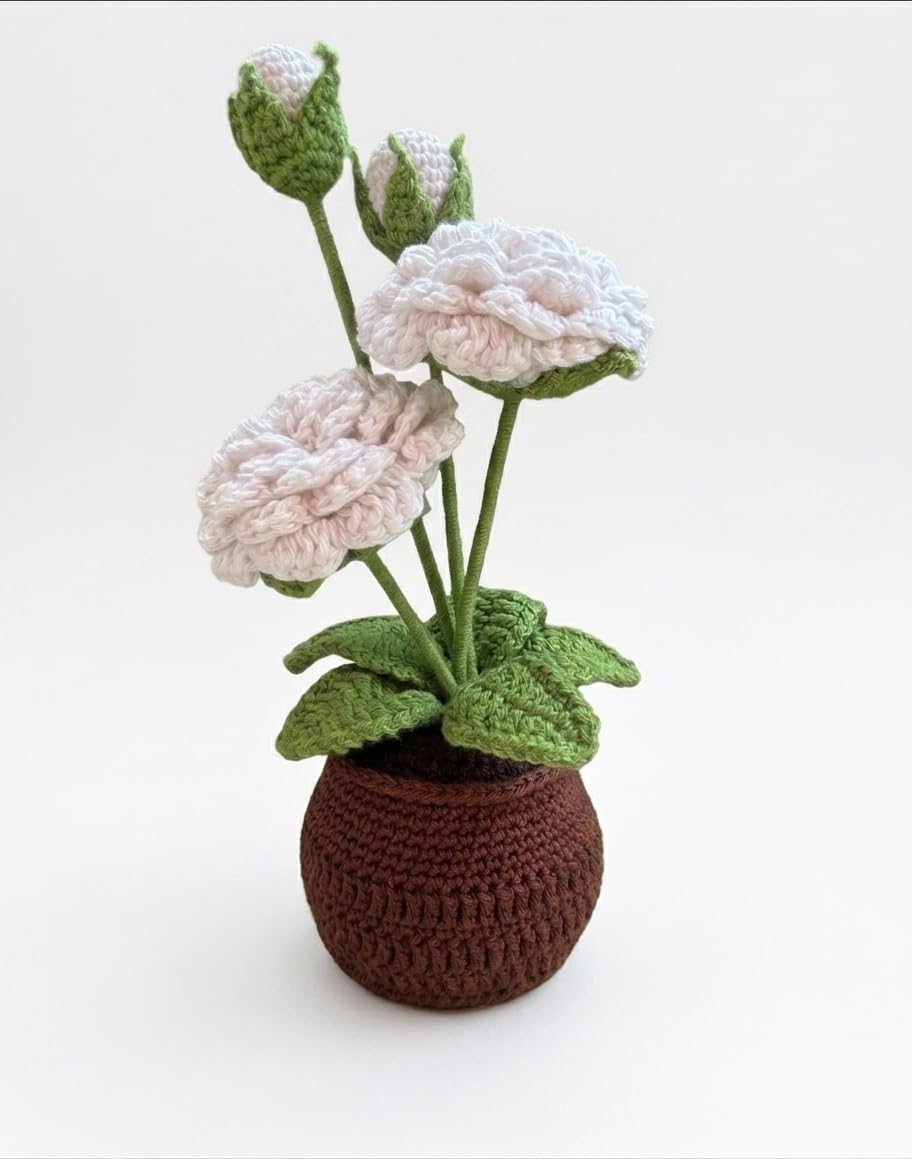 White Rose Crochet Flower Pot - image 2