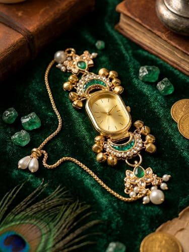 Kashmiri Women's Bracelet Watch | Gold Tone - Oval Dial 