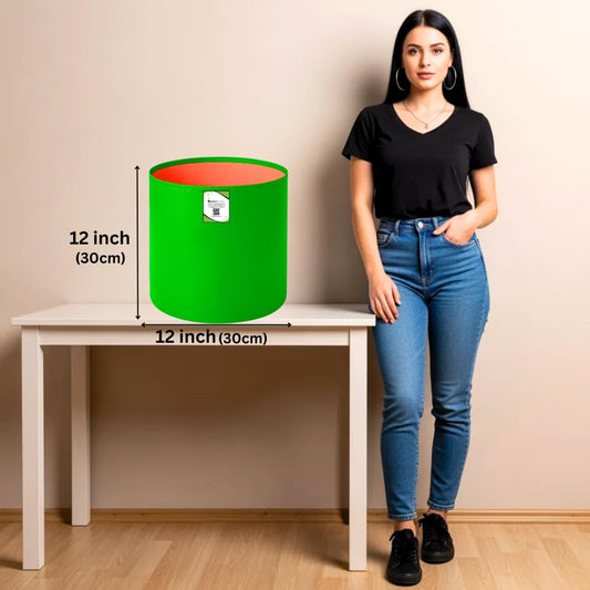ORGANIC BAZAR HDPE 220 GSM Round Grow Bag 12 x 12 inch Green and Orange Pack of 5