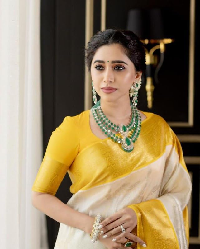 Vasthrlay Yellow Traditional Saree for wedding and party wear styling
