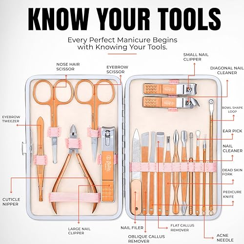 Beaute Secrets Manicure Kit 18 Piece Pedicure Tools for Feet and Nails Rose Gold - image 3