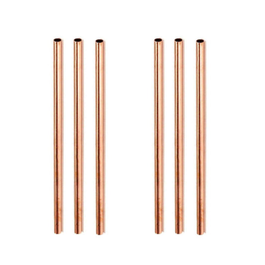 Taluka Pure Copper Plain Solid Straight Drinking Straws 8 Inch Set of 6