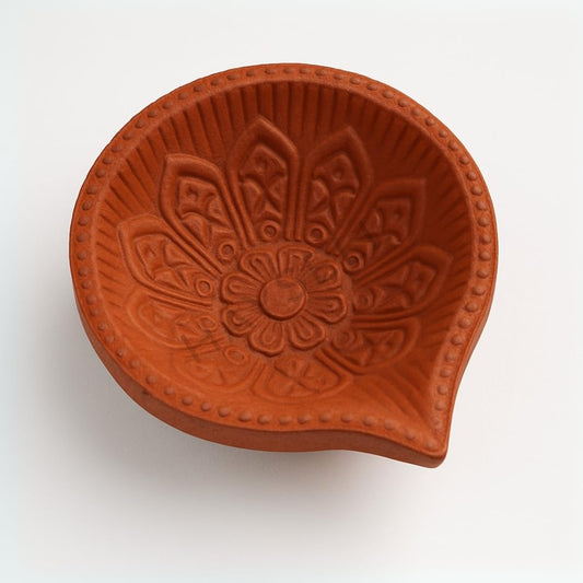 HAYSELL Handmade Flower Design Terracotta Mitti Diya for Pooja