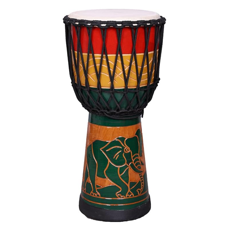StarJam Mahogany Wood Djembe Drum Elephant Carved 8 Inch with Bag