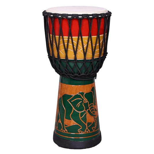 StarJam Mahogany Wood Djembe Drum Elephant Carved 8 Inch with Bag