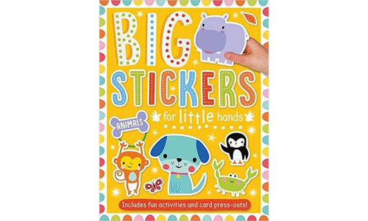 Oxfordbookstore Big Stickers For Little Hands Animals book open, showing colorful animal stickers.