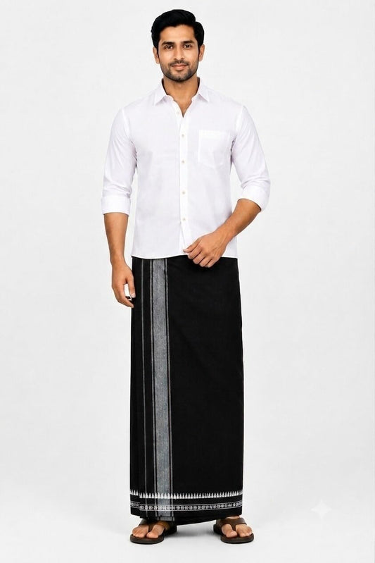 THARUNSHA ELITE Black Cotton Dhoti 1.9 Meter Ayyappa Vratham Collection