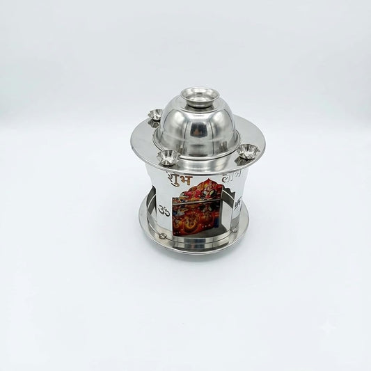 KSIS Stainless Steel Diwali Pooja Hatri Home Temple with Shubh Labh and Om Design