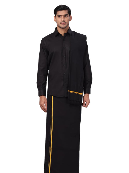 Minister White Black Shirt Dhoti and Towel Set Ayyappa Vratham Collection