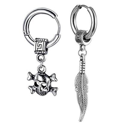 M Men Style Men Gothic Skeleton Head Dangle Hoop Studs