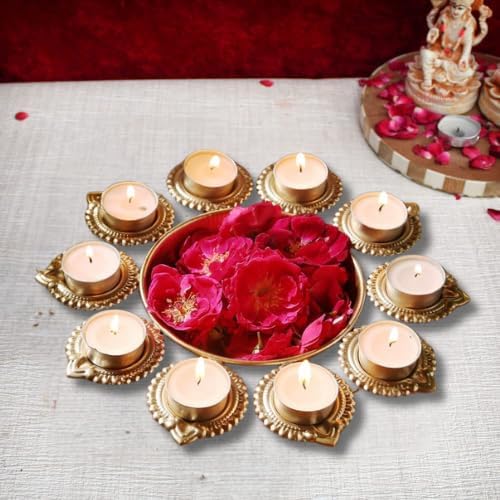 Lotus Shape Diya Flower Urli - PUSHMYCART