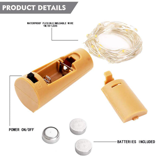 StarryMine Cork Bottle Lights 12 Pack 20 LED Battery Powered Warm White