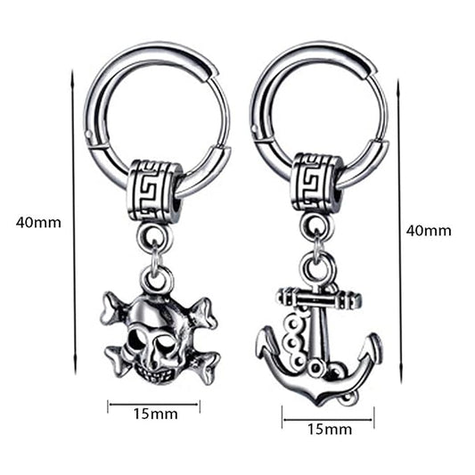 M Men Style Gothic Skeleton Head with Wheel Ship Anchor Ship Piercing Jewelry