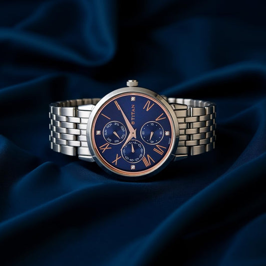 Titan Workwear Quartz Analog Midnight Blue Dial Silver Stainless Steel Strap Watch for Women - NT2569SM01