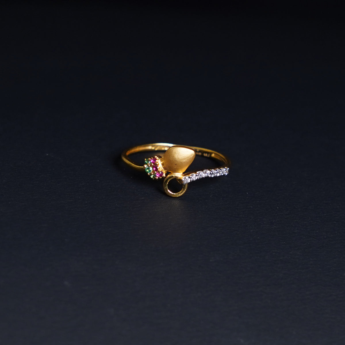 Pure Gold Intricately Studded Ring With Pink,Green, And White Stone 1.44g