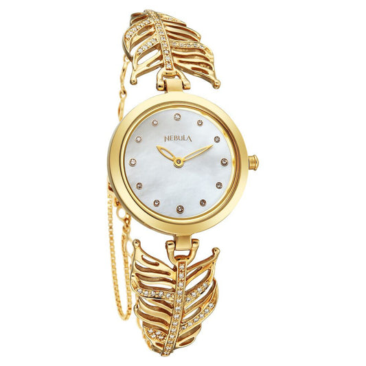 Titan Nebula Ashvi 18 KT Gold Quartz Analog White Mother Of Pearl Dial 18KT Gold Bracelet Watch For Women