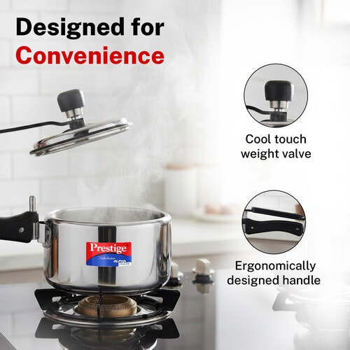 Prestige Nakshatra Alpha Svachh Stainless Steel Spillage Control Pressure Cooker 2 L Silver