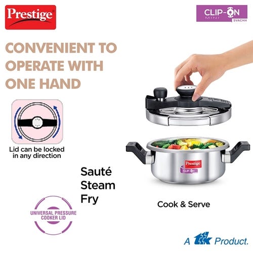 Prestige Clip-on Mini Svachh Stainless Steel Spillage Control Pressure Cooker Silver 2 L