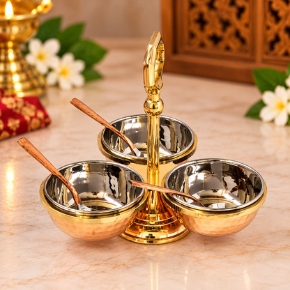 Brass & Steel Pickel Achar holder Bowl with spoon 0.715kg