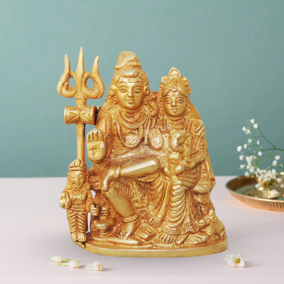 Brass Shiv Parivar Idol Statue 0.86Kg - PUSHMYCART