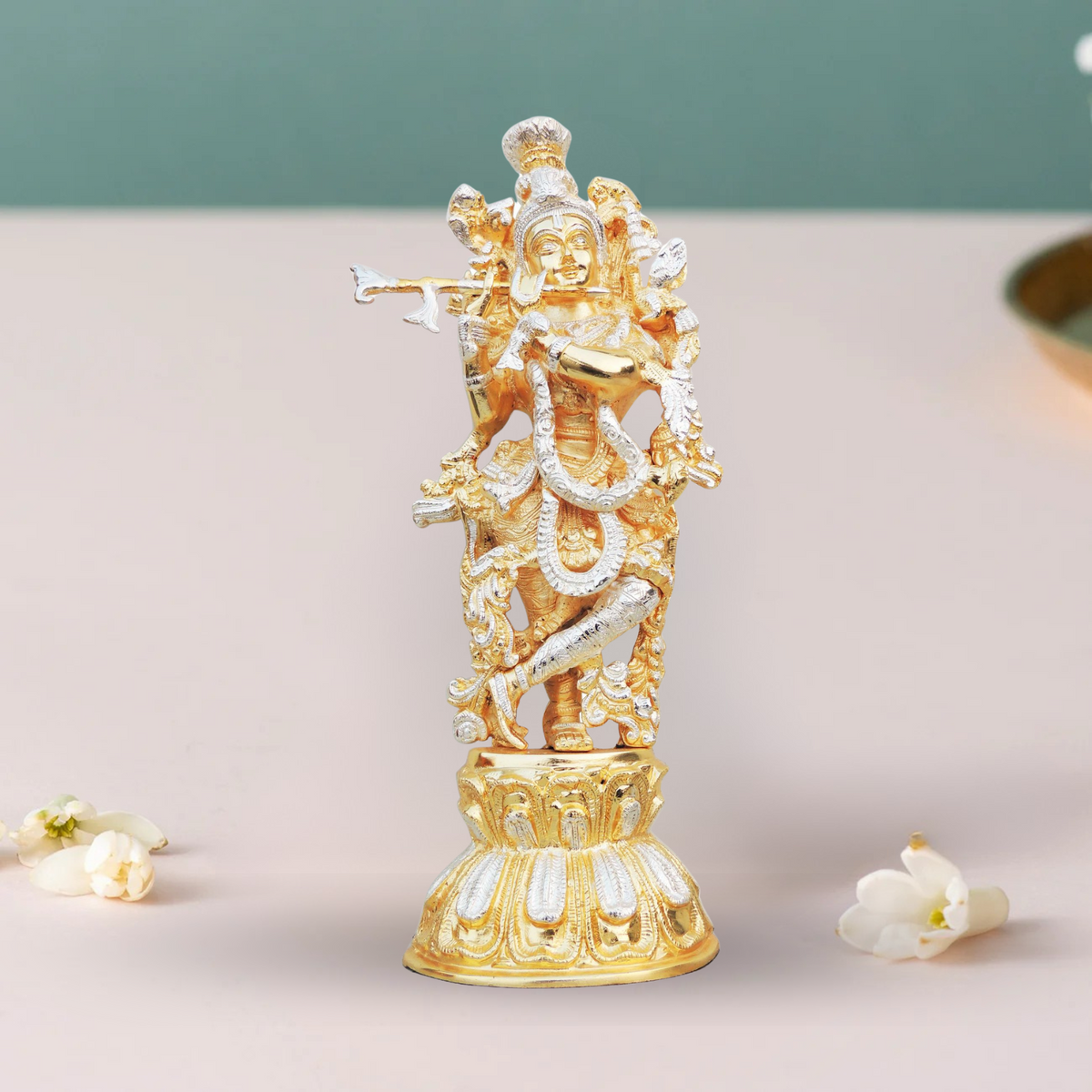 Brass Krishna In Two Tone Finish Statue 5.53Kg - PUSHMYCART