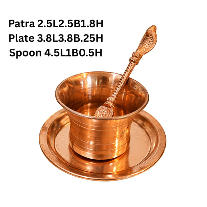 Pure Copper Patra with Plate and Cobra Spoon Set
