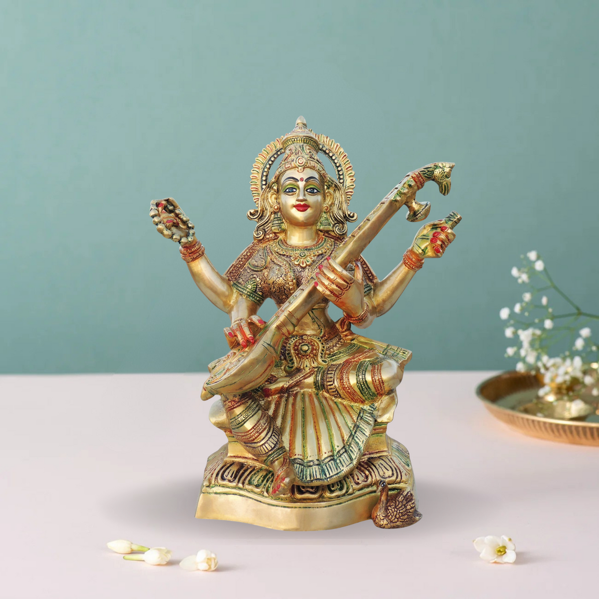 Brass Saraswati Ji Statue 12Kg - PUSHMYCART