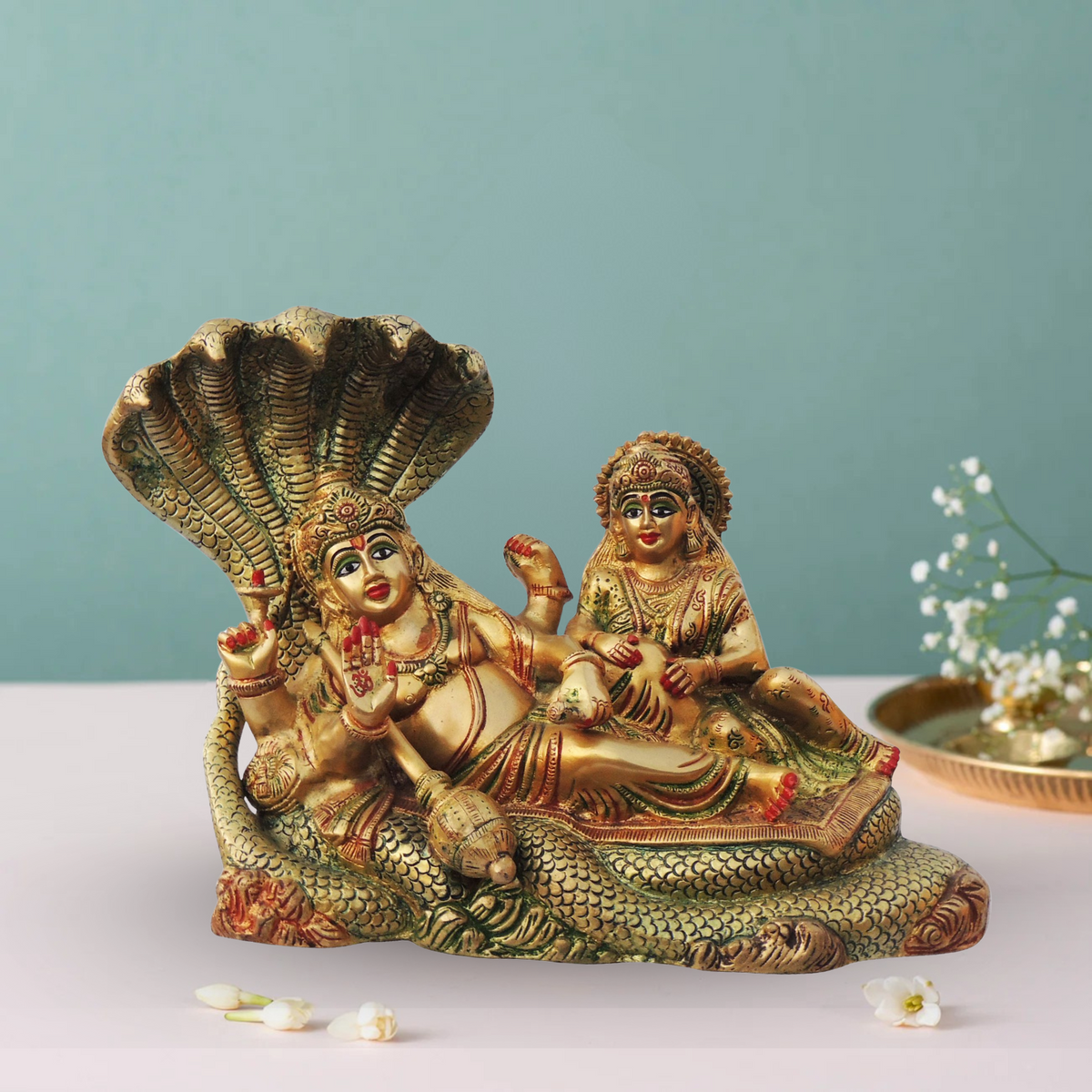 Brass Vishnu Laxmi With Shesnag Statue 8.3Kg - PUSHMYCART