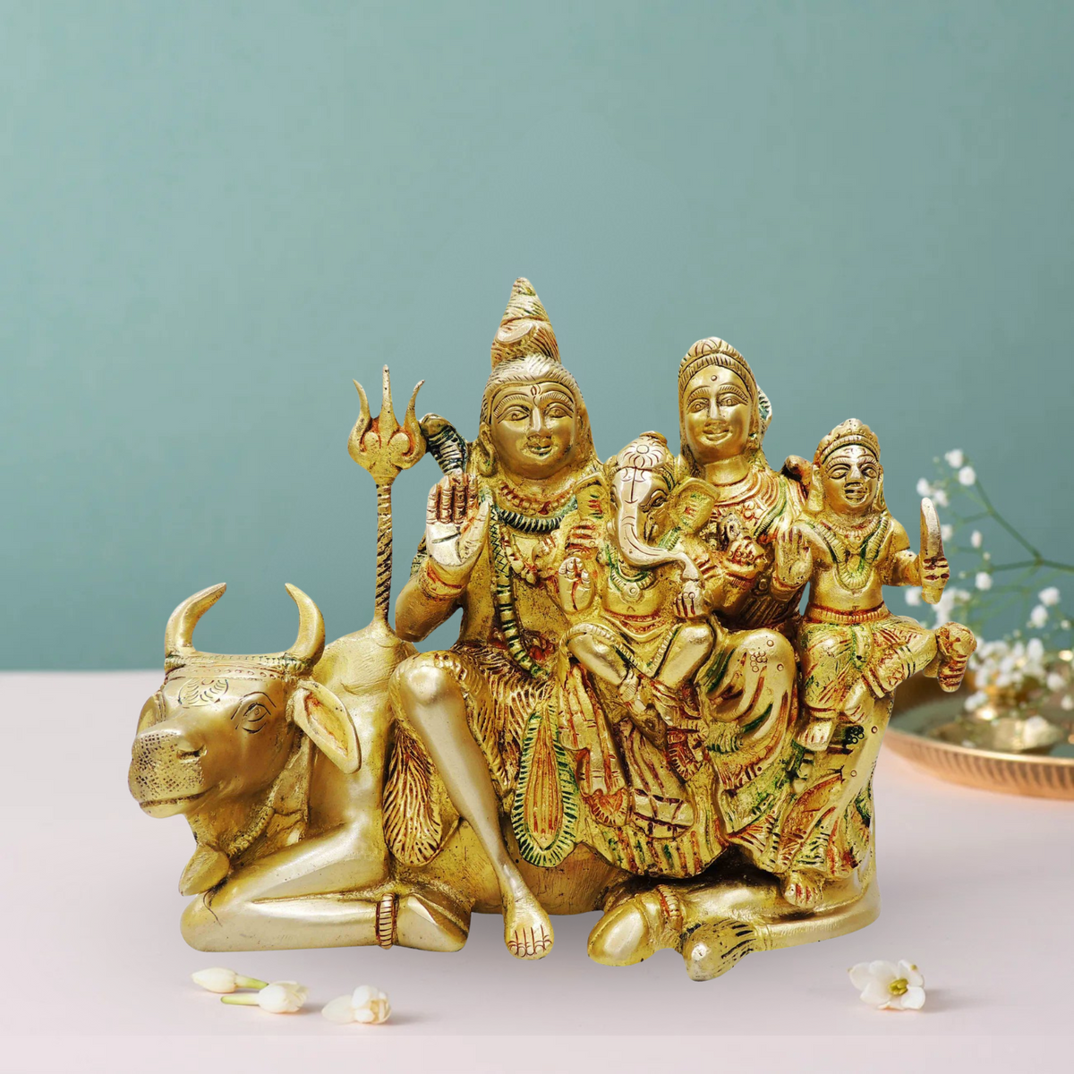 Brass Shiv Parivar With Nandi Statue 3.83Kg - PUSHMYCART