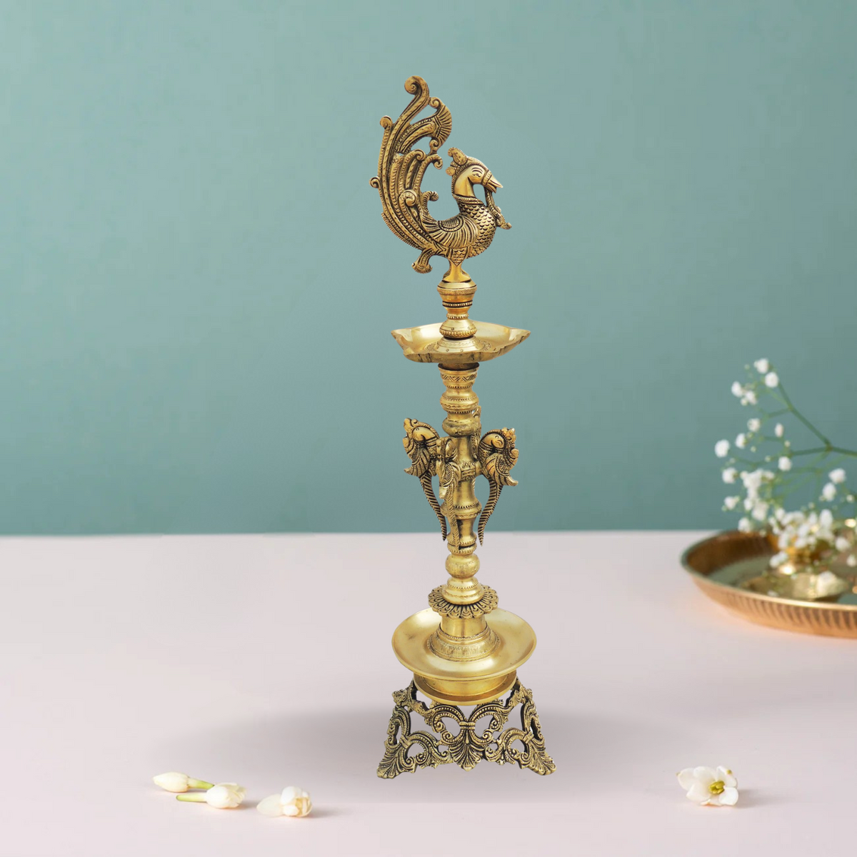 Brass Table Oil Lamp Deepak 5.36Kg - PUSHMYCART