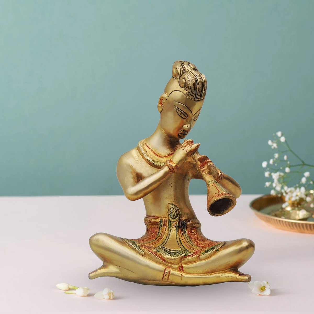 Brass Rajasthani Bigul Statue 2.7Kg - PUSHMYCART