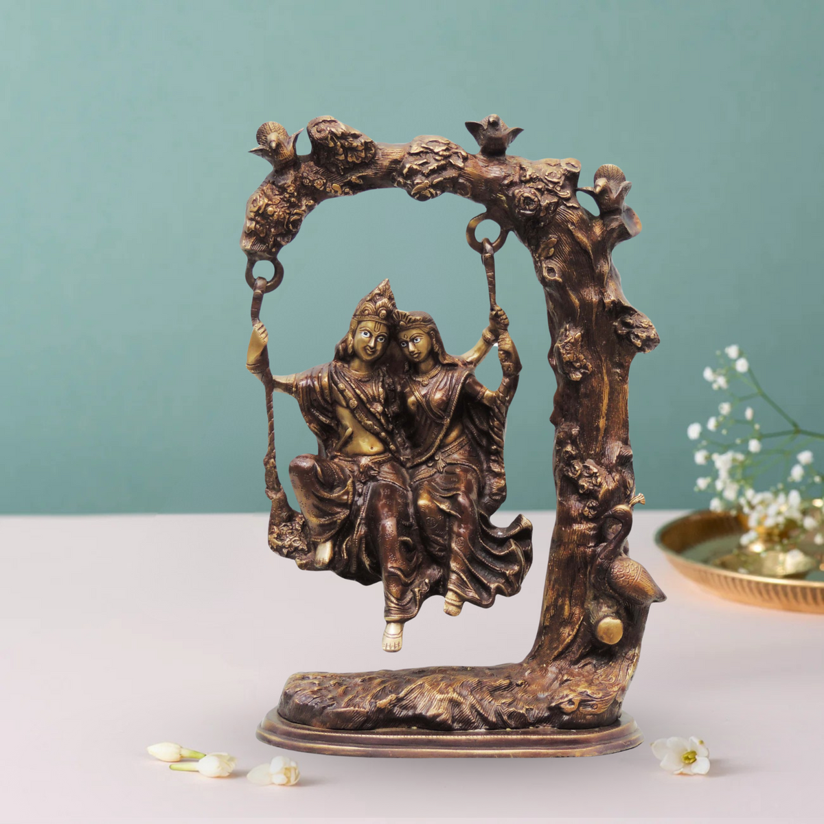 Brass Radha Krishna Tree Jhula Statue 15.77Kg - PUSHMYCART