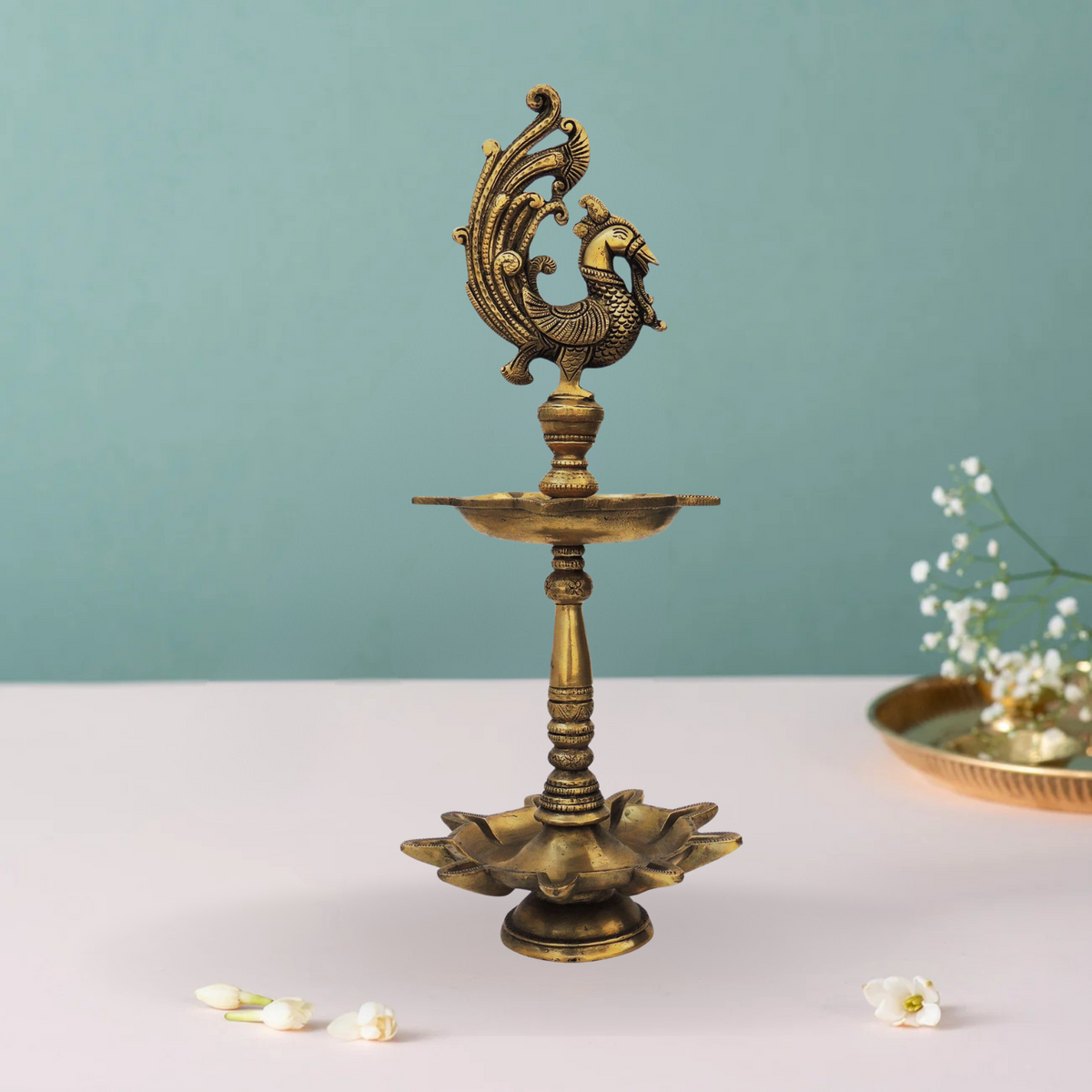 Brass Table Oil Lamp Deepak 3.14Kg - PUSHMYCART