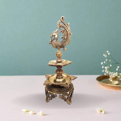 Brass Hen (Murga) Deepak Statue 4.375Kg - PUSHMYCART